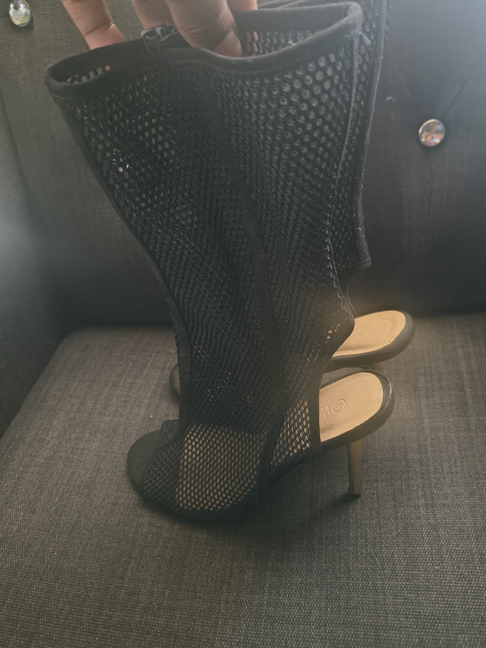 Women’s Black Mesh High Heel Booties